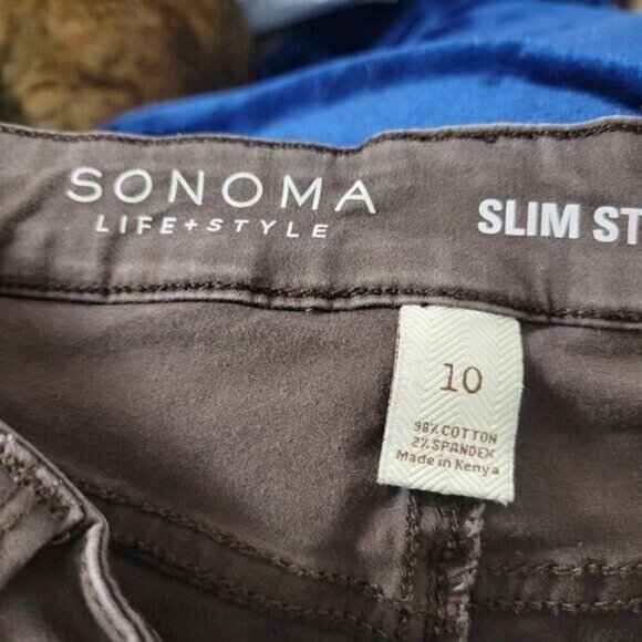 Sonoma Life & Style Pants Slim Straight sz 10 Brown 5 pocket soft cotton EUC - Picture 9 of 12
